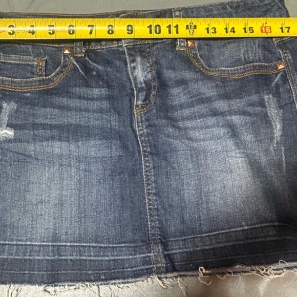 Candie's Dresses & Skirts - Vintage Candie's Dark Blue Distressed Denim Mini Skirt Y2K Dark Wash Frayed Hem